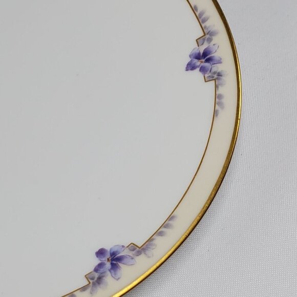 Antique Lucin Dwiht 1913 Porcelain Dinner Plate With Violet Floral & Gold Trim - Picture 6 of 11